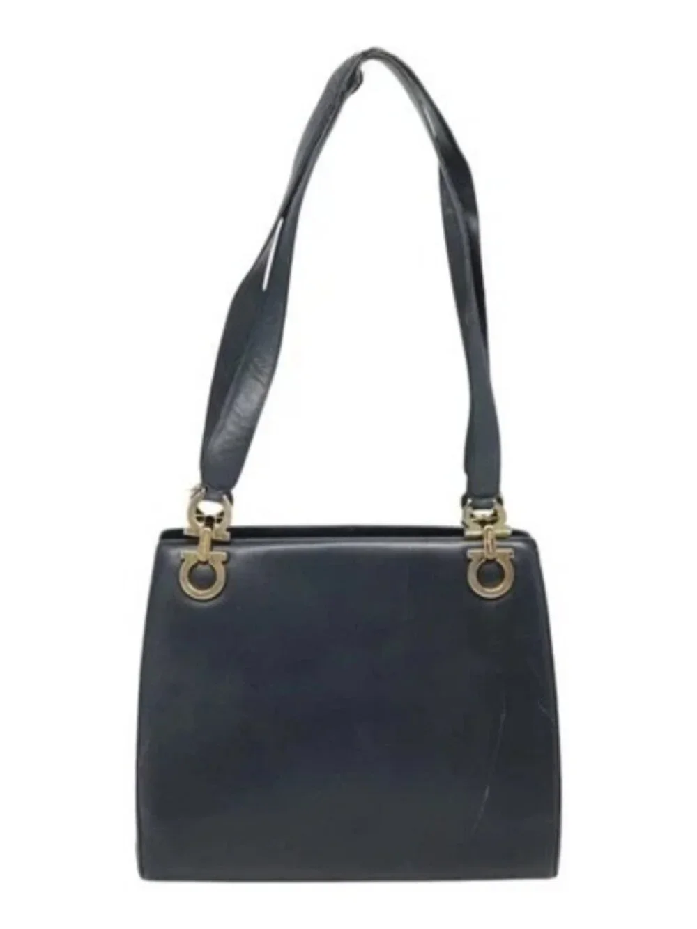 Salvatore Ferragamo Gancini Tote Bag Leather Black Gold Auth 90254